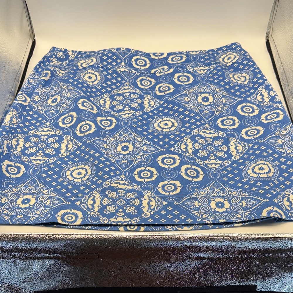 Talbots Blue and White Patterned Midi Skirt 14W